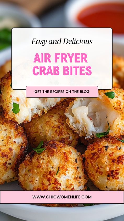 Air fryer crab bites Air Fried Crab Bites, Crab Rangoon Balls Air Fryer, Airfryer Crab Cakes, Crab Air Fryer Recipes, Air Fryer Oyster Crackers, Crab Cake Poppers Recipe, Crab Balls Recipe Air Fryer, Air Fryer Crab Bites, Crab Rangoon Air Fryer