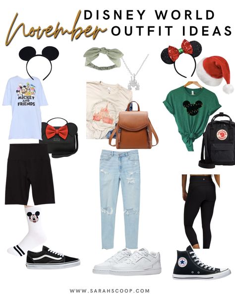 What to Wear to Disney World in November - Sarah Scoop Disney Parks Outfits Fall, Family Hollywood Studios Outfits, Florida In November Outfits, Disney In November Outfits, March Disney World Outfits, February Disney Outfits, Disneyland Outfits January, Disney What To Wear, November Disney World Outfits