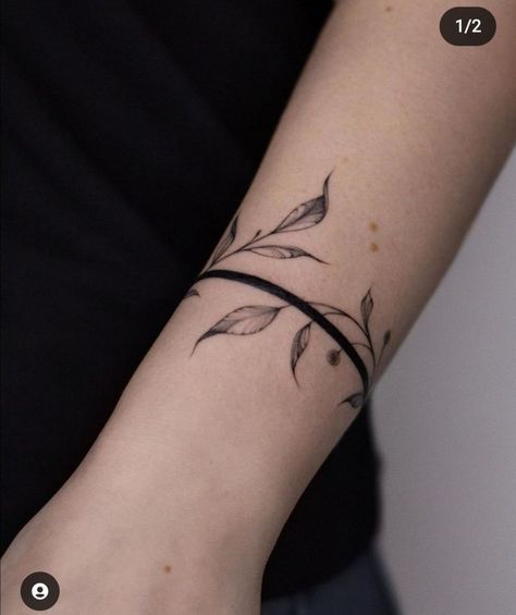 Bracelet Tattoos For Women Arm, Wrist Wrap Tattoos For Women Unique, Women Arm Band Tattoo Ideas, Thigh Bracelet Tattoo, Feminine Bracelet Tattoo, Leaf Arm Band Tattoo, Simple Arm Tattoos For Women Forearm, Forearm Bracelet Tattoo, Simple Bracelet Tattoo