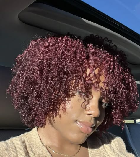 Burgundy Natural Hair Black Women, Cherry Red Hair Black Women, Dark Cherry Curly Hair, Dark Red Hair Natural, Deep Auburn Hair Color, Dark Hair Colours, Highlights For Curly Hair, Burgundy Natural Hair, Dark Cherry Red Hair