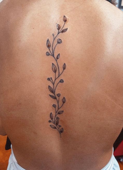 girl, tattoo, flower, spine Flower Spine Tattoos Simple, Henna Tattoo Designs Back Spine, Simple Spine Flower Tattoo, Henna Designs Spine, Henna On Back Spine, Single Flower Spine Tattoo, Spine Henna Tattoo, Simple Back Tattoo Women Spine Flower, Henna Spine Tattoo