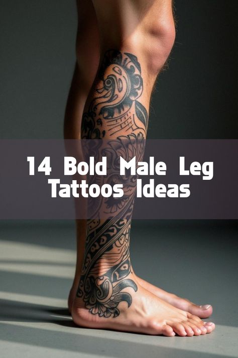 Did you know that male leg tattoos are stealing the spotlight? From bold designs to intricate sleeves, leg ink is the ultimate way to stand out. Discover 14 jaw-dropping ideas that'll have you booking your next session. Whether you’re into tribal, minimalist, or full-color pieces, these tattoo styles will blow your mind. Upper Knee Tattoo Men, Upper Leg Tattoo Men, Lower Leg Tattoos For Men, Male Leg Tattoos, Mens Leg Sleeve Tattoo, Tattoos Calf, Leg Tattoos For Guys, Leg Tattoos Ideas, Men Leg Tattoo Ideas