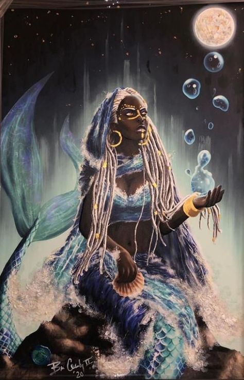 Yemaya Orisha, Yoruba Orishas, Orishas Yoruba, African Mythology, Darkness And Light, Door Art, Black Mermaid, Black Goddess, Mermaids And Mermen