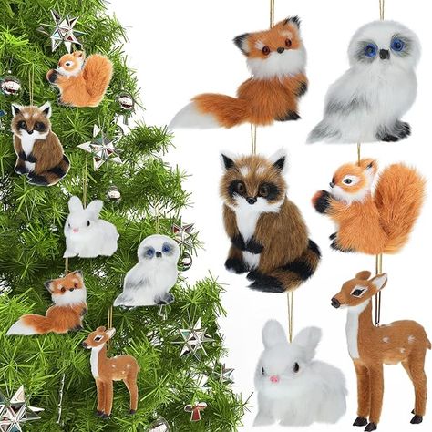 Eco Friendly Christmas Decorations, Woodland Christmas Decor, Woodland Ornaments, Tree Keychain, Christmas Garden Decorations, Fur Animal, Fox Christmas, Decoration For Christmas, Eco Friendly Christmas