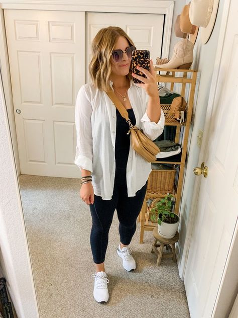 Plus Size Outfits With White Sneakers, Plus Size Ideas Outfits, Casual Millennial Outfit, Summer Mom Outfits Midsize, Sunny Outfits Casual, Casual Mom Style Plus Size, Mid 60 Degree Outfit, Mom Field Trip Outfit Spring, Meet The Teacher Outfit For Mom