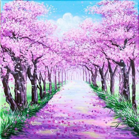 Cherry Blossom Painting Acrylic, Oil Pastel Drawings Easy, Subscribe My Youtube Channel, Canvas Painting Tutorials, Oil Pastel Drawings, Landscape Art Painting, Painting Art Lesson, Acrylic Painting Tutorials, Acrylic Painting Techniques