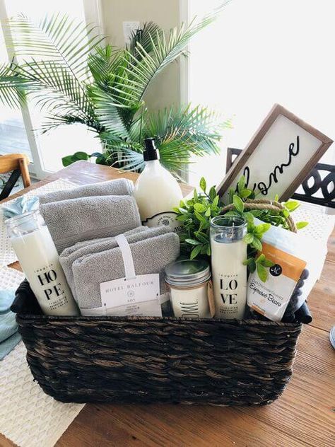 24 DIY Housewarming Basket Ideas Anyone Who Moved Into A New Home Will Love Client Appreciation Gift Basket, Teachers Appreciation Gifts Diy, Real Estate Gift Basket Ideas, Buyer Closing Gift, Closing Day Gift Basket, Real Estate Raffle Basket Ideas, House Closing Gifts Basket Ideas, Closing Baskets For Buyers, Gifts From Realtors To Clients