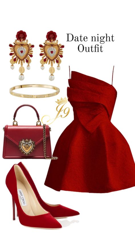 Outfit inspo for a date night red shoes red dress red bag gold red earrings Red Date Night Outfit, Red Dates, Night Outfits, Date Night Outfit, Date Night, Mood Board, Cute Outfits, Red