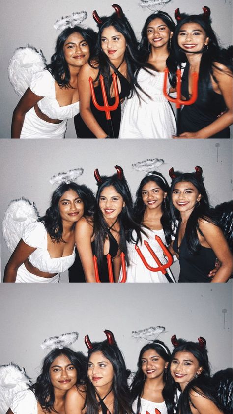 Angles And Devils Group Costume, Angels Vs Demons Party Theme, Angels Vs Devils Party Theme, Angels Vs Devils Party, Angels And Devils Party Theme, Angels And Devils Party, Hell Themed Party, Angels And Demons Party, Demon Halloween Costume