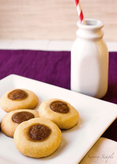 Biscoff Thumbprint Cookies- perfect for holiday cookie swaps! Thumb Print, Holiday Cookie Exchange, Biscoff Cookies, Big Cookie, Cookie Bar, Festive Cookies, Cookie Butter, Kinds Of Cookies, Buttery Cookies