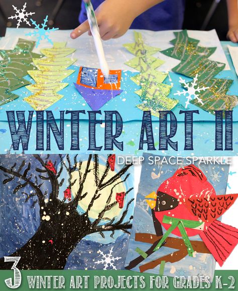 Winter Art Projects for Grades K-2 Winter Art Lesson, Kindergarten Art Lessons, Deep Space Sparkle, Winter Artwork, Kindergarten Art Projects, Christmas Art Projects, Winter Art Projects, Winter Kindergarten, Elementary Art Projects