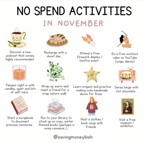 No Spend Activities September, No Spend Activities August, No Spend September, November Activities For Adults, Hibernation Era, November Traditions, No Spend Activities, Wellness Vibes, Slow Christmas