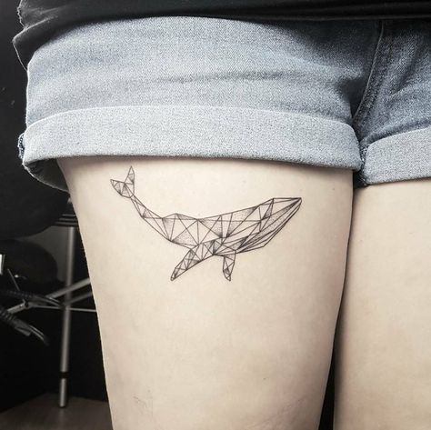 Geometric whale tattoo Geometric Whale Tattoo, Geometric Orca Tattoo, Blue Whale Tattoo, Origami Tattoo, Orca Tattoo, Whale Tattoo, Cuff Tattoo, Inner Bicep Tattoo, Unique Small Tattoo