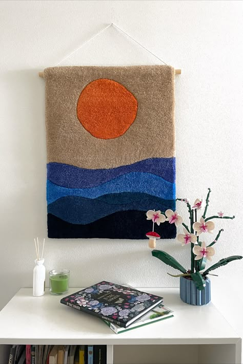 Simple Rug Tufting Ideas, Thanks Pictures, Sun Rug, Nature Tapestry, Sea Abstract, Tapestry Nature, Simple Abstract, Needle Embroidery, Dawn And Dusk