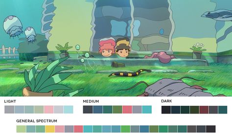 Ponyo, Miazaki Hayao Miyazaki Color Palettes, Ponyo Color Palette, Animation Color Palette, Ghibli Color Palette, Cartoon Color Palette, Color In Film, Dragon Inspiration, Movie Color Palette, Chill Music