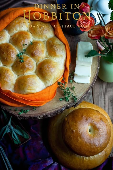 Crown and Cottage Loaf - Feast for Hobbits Hobbit Bread Recipe, Hobbit Day Food, Hobbit Bread, Fictional Food Recipes, Mary Berry Baking, Movie Foods, Feast Of Starlight, Hobbit Day, Cottage Loaf