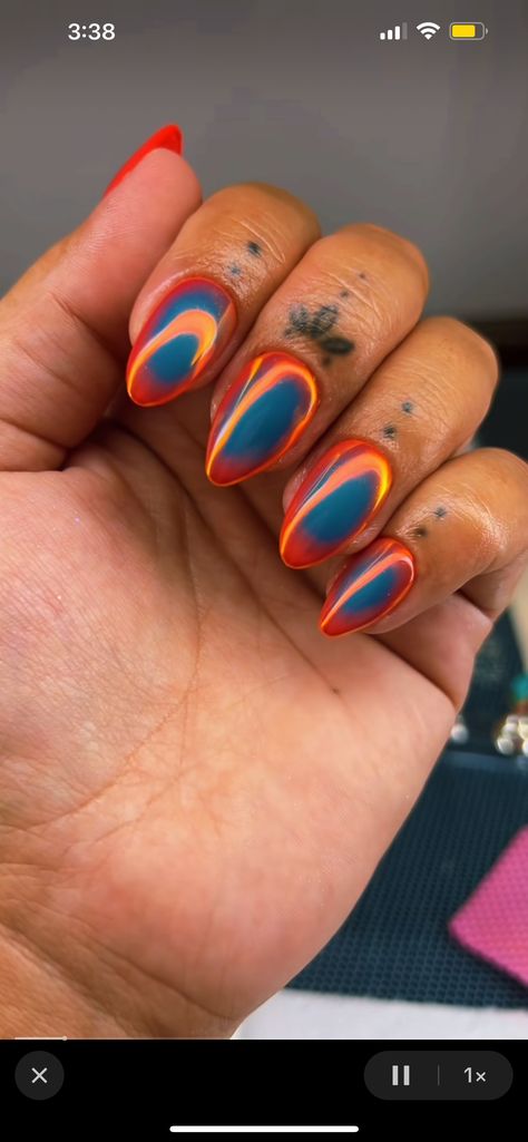 Turquoise And Orange Nails, Teal And Orange Nails, Teal And Orange, Teal Orange, Orange Nails, Beauty Makeup, Nail Art, Turquoise, Orange