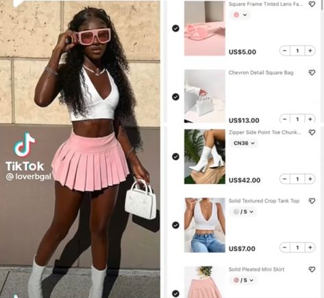 Cute Dresses From Shien, Skirt Outfits Shein, Birthday Shein Outfits, Shein Outfit Ideas Spring, Shein Pink Outfits, Shien Outfit Idea For Birthday, Summer Outfits Black Woman Shein, Pink Outfits Black Women Concert, Shein Inspo Outfits