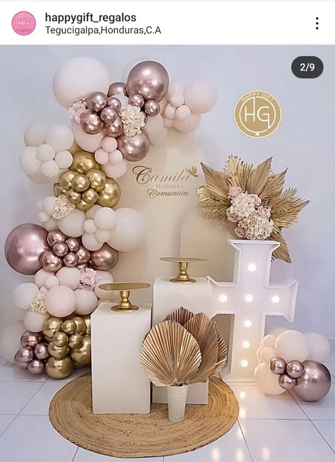 Bautizo Ideas, Classy Decorations, Recuerdos Primera Comunion Ideas, Balloon Surprise, First Communion Decorations, Communion Decorations, Ideas Decoracion, Birthday Dinner Party