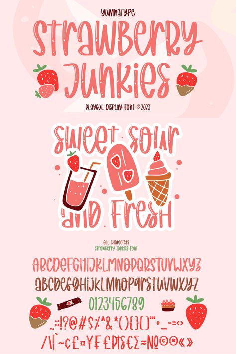 Strawberry Junkies is a rather circled display font of which prone circled letters express soft, fun nuances in order that the company becomes more easily recognized by customers and audience. Strawberry Font, Bujo Fonts, Font S, Top Fonts, Wooden Alphabet, Notes Inspiration, Display Font, Game App, Cool Fonts