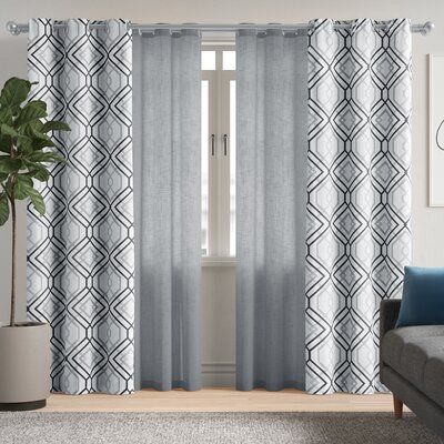 Zipcode Design™ Mathilda Geometric Semi-Sheer Grommet Curtain Panels | Wayfair Curtains For Gray Walls Living Room, Curtain Ideas For Living Room Modern, Curtains For Grey Walls In Living Room, Modern Drapes Living Room, Gray Living Room Curtains Ideas, Grommet Curtains Living Room, Living Room Curtains Ideas Modern, Curtains Living Room Modern, Bedroom Arrangement