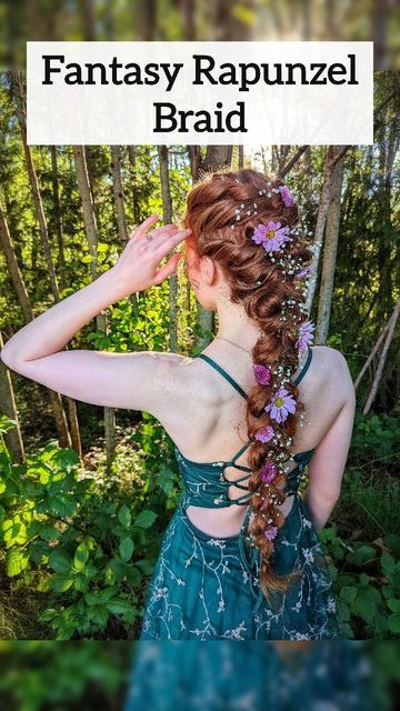 Rapunzel Braid, Rapunzel Wedding, Floral Homecoming Dresses, Tail Hairstyle, Tail Braids, Hair Projects, Flower Braids, Wedding Braids, Rapunzel Hair