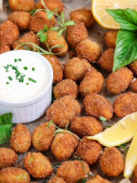 Dijon Dipping Sauce, Crispy Goat Cheese, Football Appetizers Easy, Fried Olives, Garlic Aioli Recipe, Nye 2023, Ninja Grill, Fair Foods, Stuffed Olives