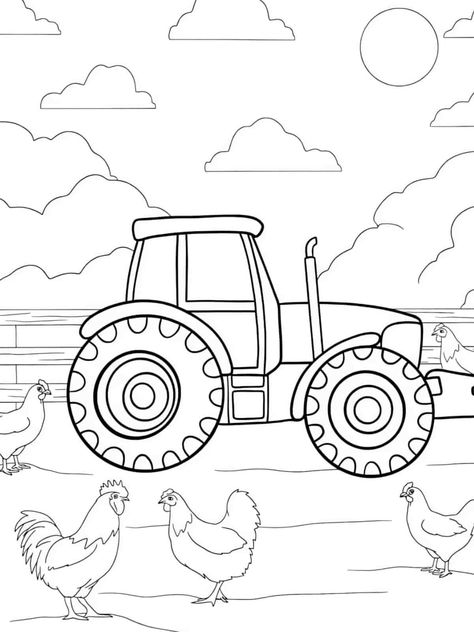 20+ Free PDF Tractor Coloring Pages For Kids 🎨🚜 - Coloringpagesforkids.net Tractor Coloring Pages Free Printable, Construction Vehicles Crafts, Tractor Printable, Tractor Crafts, Party Hat Template, Tractor Coloring Pages, Tractor Art, Farm Coloring Pages, Laminating Paper