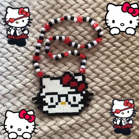 Perler Necklace Ideas, Undertale Kandi Pattern, Perler Beads Y2k, Perler Bead Patterns Scene, Nyan Cat Kandi, Kandi With Perler, Emo Accessories Diy, Diy Scene Accessories, Kandi Necklace Ideas