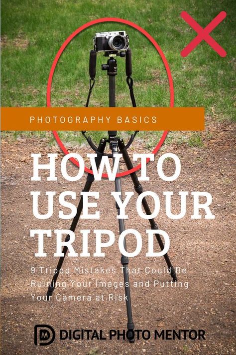 Tutorial for how to use your tripod.    Learn how to use your tripod correctly so you can get perfectly sharp images and keep your equipment from getting damaged.    If you're a beginner photographer and want to learn how to take better pictures, you will want to learn these 9 tripod mistakes that could be ruining your images and putting your camera at risk.    #photography #learnphotography #photographytips #beginnerphotography #learnphotography #tripod   via @digitalphotomentor Risk Photography, Beginner Photography Camera, Beginner Photographer, Beginner Photography, Digital Photography Lessons, Photography Settings, Photo Techniques, Photography Help, Dos And Don'ts