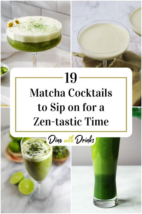 Collage of 4 matcha cocktails. Alcoholic Matcha Drink, Matcha Gin Cocktail, Matcha Mixed Drink, Matcha Alcoholic Drinks, Matcha Mocktail Recipe, Matcha Martini Recipe, Matcha Cocktail Recipes, Matcha Drinks Recipes, Matcha Margarita