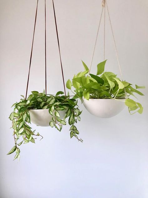 Large Hanging Planter Ceramic Porcelain Basket with Jute or | Etsy Large Hanging Planters, Planters Indoor, Neon Pothos, White Ceramic Planter, Pottery Projects, Diy Decoracion, Hanging Planters Indoor, Planter Ceramic, Porcelain Planter