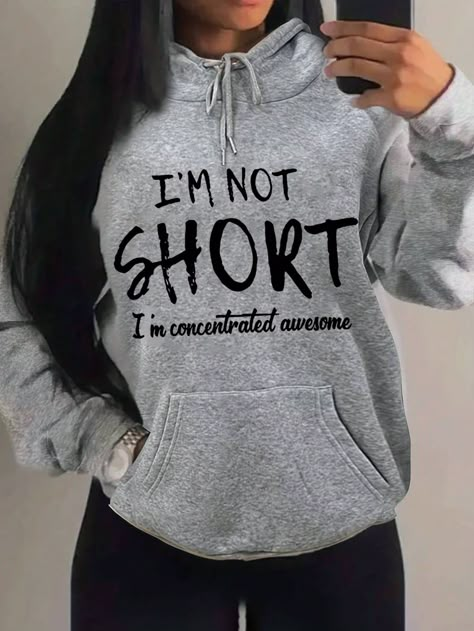 Grey Casual Collar Wrist-Length Sleeve Fabric Slogan Pullovers Embellished Slight Stretch  Women Clothing Hoodie Print Ideas, Cute Jackets For Women, Sarcastic Clothing, Statement Sweatshirt, Cute Shirt Designs, Women Sweatshirts, Cheap Hoodies, Print Ideas, Kangaroo Pocket Hoodie