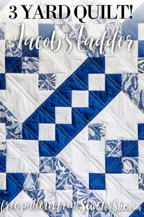 Free 3 Yard Quilt Pattern: Jacob's Ladder Scrappy Jacobs Ladder Quilt Pattern, Jacob’s Ladder Quilt Pattern, Jacob Ladder Quilt Pattern, Modern Wedding Quilt Ideas, Sew Can She Projects Free Pattern, Two Fabric Quilts Patterns, Jacob’s Ladder Quilt, Walk About Quilt Pattern Free, 3yard Quilt Patterns Free