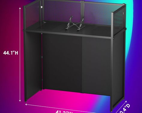 【High-strength Construction】: The dj facade table is constructed of a durable metal frame
【DJ Booth Size】: 44.1"H*41.2"W*20.4"D,We provide both the black and white scrim of the event facade booth and you can project either stationary or moving lights to create your color light show with the mood of the event.
【Foldable & Lightweight】: The lightweight dj booth cover is foldable and detachable.This dj can be folded completely flat for easy transport. Portable Outdoor Bar, Booth Size, Dj Facade, Moving Lights, Dj Table, White Lighting, Dj Booth, Computer Stand, Outdoor Bar