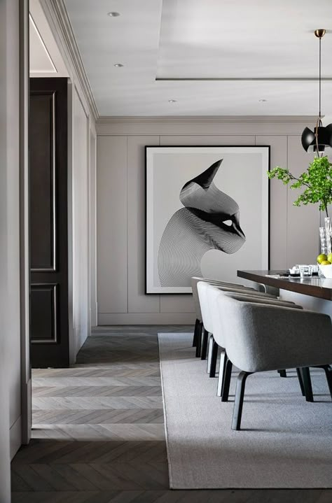 Modern Classic Interior Design, Dining Room Trends, Neutral Dining Room, Modern Classic Interior, Grey Dining Room, Dining Room Contemporary, Dining Design, Classic Interior Design, Luxury Dining Room