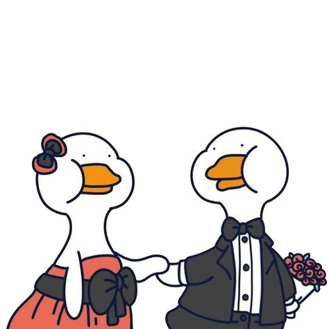 Duck Couple Drawing, Duck Couple, Laptop Wallpaper Quotes, Cute Chibi Couple, Bride And Groom Cartoon, Weird Stickers, Spongebob Painting, Cute Ducklings, Cartoon Character Pictures