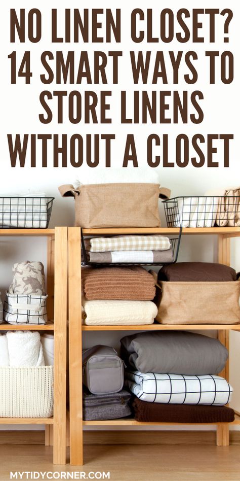 How to store linens without closet No Closet Bathroom Storage Ideas, Lack Of Closet Space Ideas, Free Standing Linen Closet, Where To Store Linens Without A Closet, Diy Linen Closet How To Build, Coat Storage No Closet, What To Do When You Don’t Have A Linen Closet, Small Front Hall Closet Organization, Bathroom With No Linen Closet