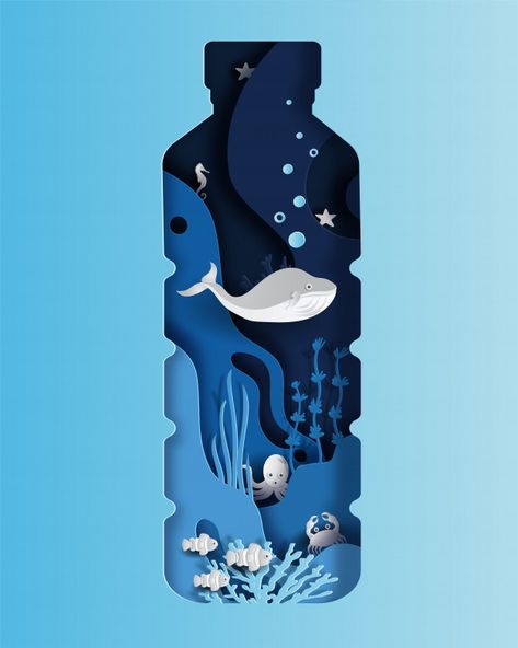 World Oceans Day, Inkscape Tutorials, Cut Out Art, Paper Cutout Art, 3d Paper Art, Ocean Day, Layered Art, Paper Illustration, Paper Artwork