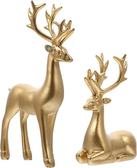 Generic 2Pcs Couple Deer Sculptures Gold Reindeer Figurines Mini Christmas Deer Statue Metal Animal Table Centerpiece Home Living Room Office Decor,31A2J6039N916T,18X9.5CM : Amazon.ca: Home Reindeer Sculpture, Reindeer Statue, Christmas Reindeer Decorations, Deer Statues, Reindeer Figurine, Gold Reindeer, Deer Decor, Miniature Figurine, Reindeer Decorations