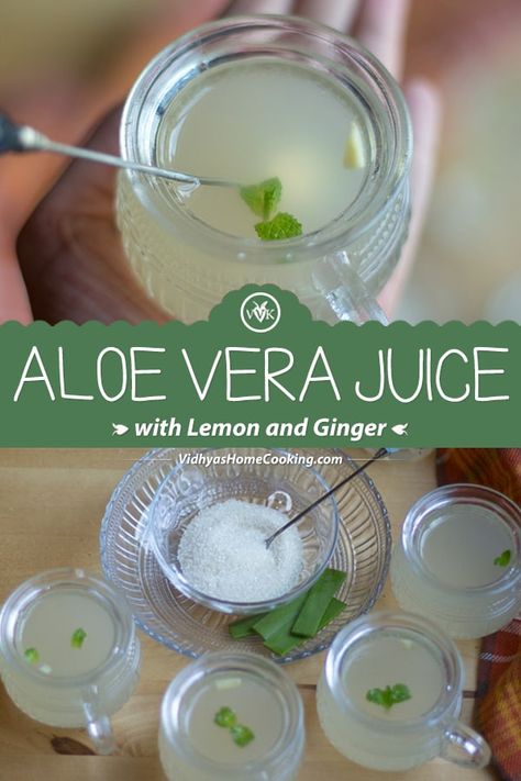 Homemade fresh aloe vera juice recipe with the hint of lemon and ginger. #aloejuice #detoxdrinks via @srividhyam Aloe Vera Juice Recipes, Aloe Vera Juice Drink, Healthy Nutrition Plan, Nutrition Chart, Fresh Aloe Vera, Detox Juice Recipes, Aloe Juice, Detox Water Recipes, Juice Recipe