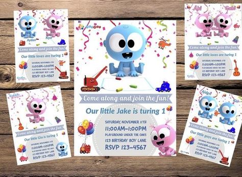 Goo Goo & Gaa Gaa Party Invitations Baby Carrier Pattern Free, Goo Goo Gaga, Banner For Facebook, Baby First Tv, Party Invitations Birthday, Shark Birthday Cakes, Facebook Birthday, Girl Baby Shower Centerpieces, First Birthday Card