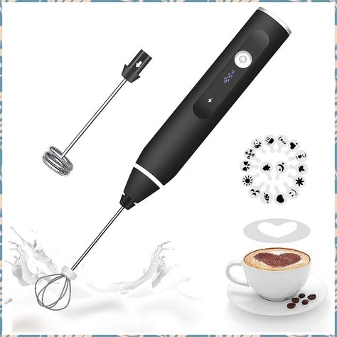 Milk Frother Handheld, Gbivbe Rechargeable Whisk Drink Mixer for Coffee with Art Stencils, Coffee Mixer for Cappuccino, Hot C Coffee Mixer, Handheld Frother, Milk Foamer, Art Stencils, Foam Head, Mini Milk, Milk Foam, Bulletproof Coffee, Drink Mixer