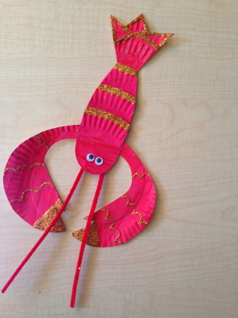 Lobster craft Shrimp Craft Preschool, Lobster Craft Preschool, Coral Reef Craft For Kids, Hand Crabs Craft, Lobster Craft, Crab Arts And Crafts, C For Crab Craft, Crab Art Project, Ocean Crafts Preschool