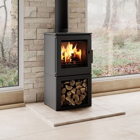 Wood Burning Stoves & Log Burner Fireplaces | Stoves Are Us Free Standing Wood Burning Stove, Contemporary Wood Burning Stoves, Small Wood Burning Stove, Wood Burner Fireplace, Wood Burning Stoves Living Room, Log Burner Living Room, Modern Wood Burning Stoves, Standing Fireplace, Log Storage