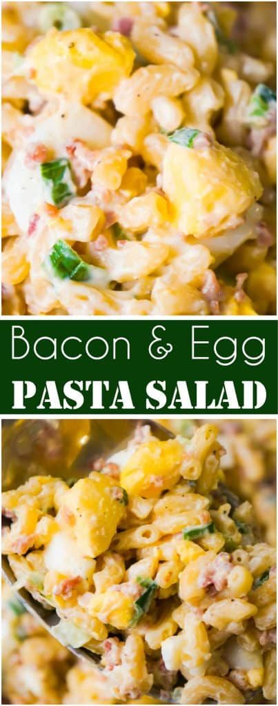 Bacon Egg Pasta Salad is a delicious cold side dish recipe. This pasta salad loaded with real bacon bits and hard boiled eggs is perfect for potlucks and BBQs. Egg Pasta Salad, Cold Appetizers Easy, Cold Side Dishes, Easy Macaroni Salad, Cold Pasta Salad Recipes, Easy Macaroni, Cold Side, Macaroni Salad Recipe, Egg Pasta