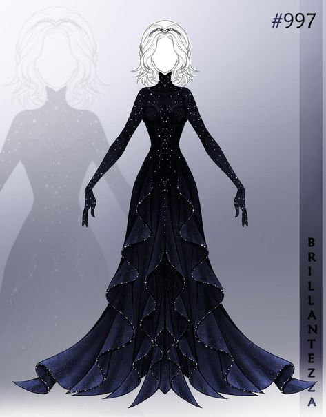 Fantasy Queen Dress, Warrior Outfits Female, Morgana Dress, Villain Costumes, Black And Blue Dress, Moon Dress, Dress Design Drawing, Star Wars Outfits, Clothing Design Sketches