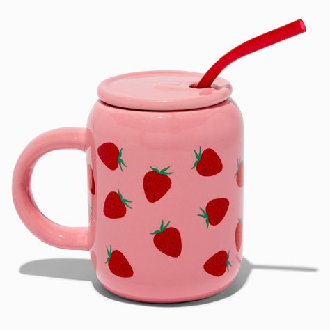 Strawberry To-Go Mug | Claire's US Botella Aesthetic, Strawberry Products, Strawberry Stuff, Strawberry Outfit, Strawberry Kitchen, Alphabet Sounds, Piercing Kit, Pink Glassware, Pink Bottle