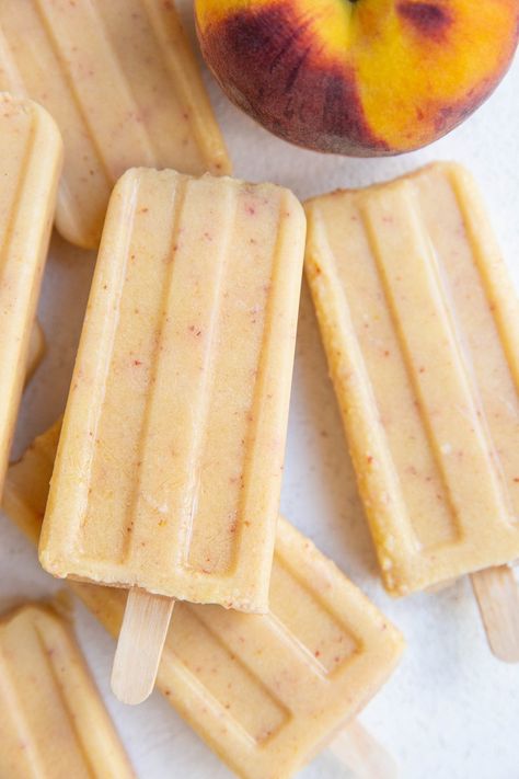 4-Ingredient Peach Popsicles (Vegan) - The Roasted Root Cuban Mojo Chicken, Creamy Popsicles, Mojo Chicken, Homemade Ginger Beer, Peach Popsicles, Homemade Fruit Popsicles, Vegan Popsicles, Vegan Key Lime, Homemade Peach Ice Cream