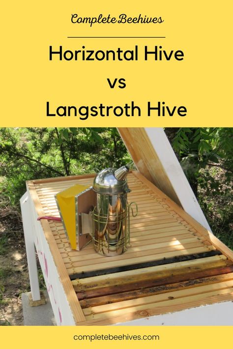 Long Langstroth Hive, Horizontal Bee Hive Plans, Horizontal Bee Hive, Honey Extractor Diy, Langstroth Hive, Sustainable Homestead, Honey Extractor, Bee Hive Plans, No Foundation